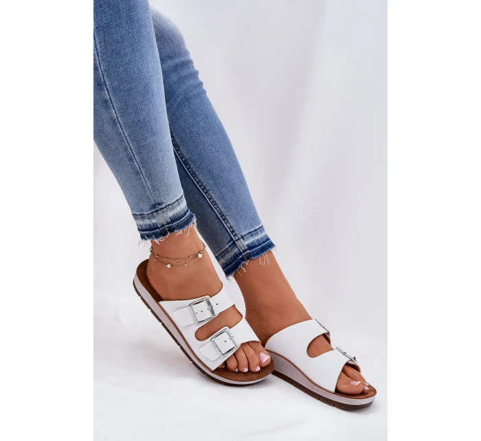 Klapki Damskie Z Klamrami Inblu CP000042 Białe