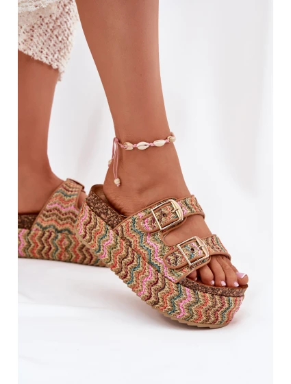 Klapki Damskie Na Masywnej Platformie Z Plecionką I Klamrami Multikolor Eradriana Klapki Damskie Na Masywnej Platformie Z Plecionką I Klamrami Multikolor Eradriana