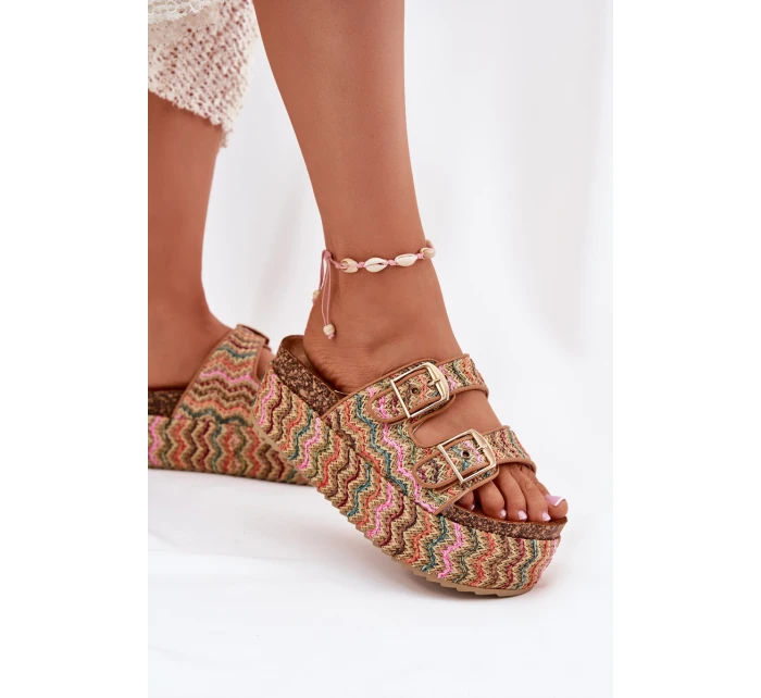 Klapki Damskie Na Masywnej Platformie Z Plecionką I Klamrami Multikolor Eradriana Klapki Damskie Na Masywnej Platformie Z Plecionką I Klamrami Multikolor Eradriana