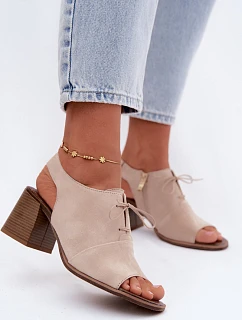 Kožené semišové sandále na podpätku so šnurovaním Zazoo 40523 Light Beige