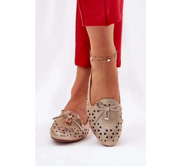 Dámske perforované baleríny s otvoreným podpätkom Navinnia - zlaté