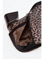 Skórzane Botki Damskie Na Klocku Ocieplane Panterka D&A CR52-622 Czarno-Złote