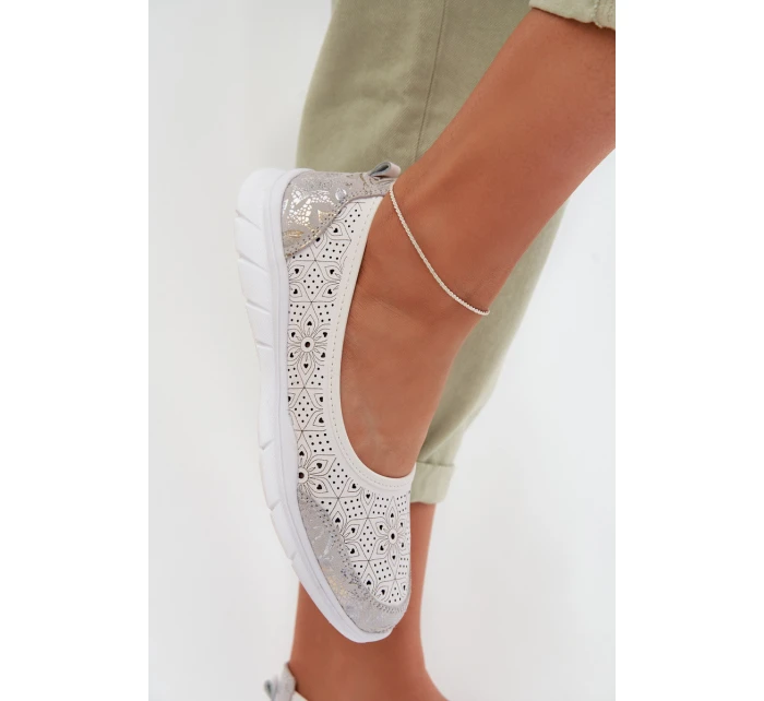 Kožené Ažurové Baleríny S.Barski GR61-5973 Bílé
