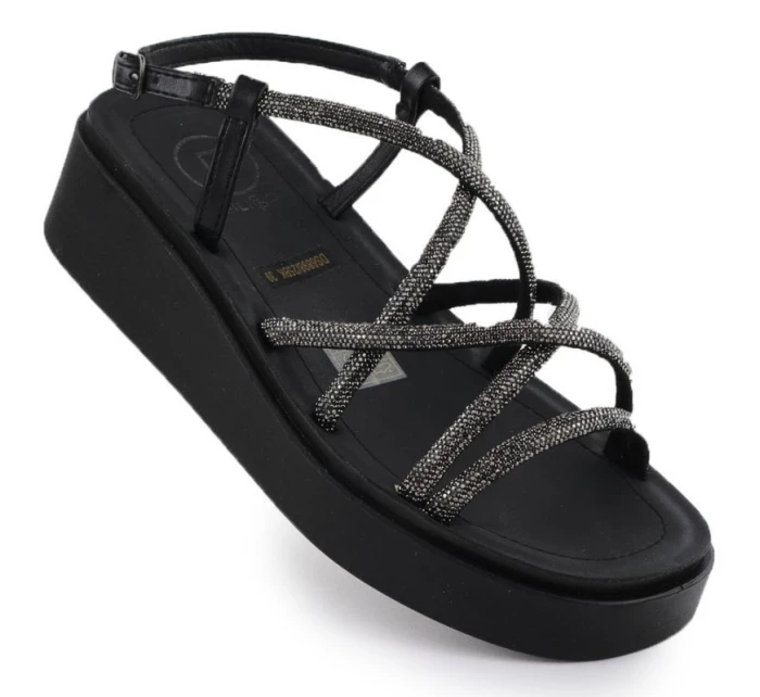 Dámske romantické sandále na platforme so zirkónmi čierne Filippo DS6898