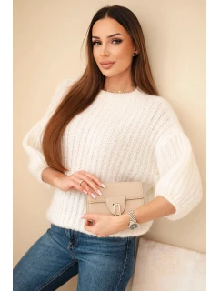 Dámský model 21803189 svetr s 3/4 rukávem ecru - K-Fashion