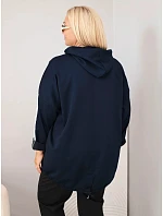 Dámska mikina Plus Size z viskózy s kapucňou a ozdobnými pásikmi, modrá