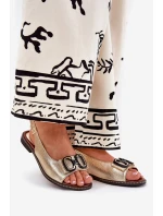 Płaskie Sandały Z Ozdobą Eko Skórzane Złote Lilria Płaskie Sandały Z Ozdobą Eko Skórzane Złote Lilria