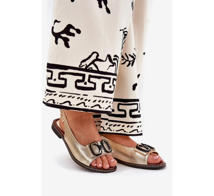 Płaskie Sandały Z Ozdobą Eko Skórzane Złote Lilria Płaskie Sandały Z Ozdobą Eko Skórzane Złote Lilria