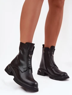 Dámské kozačky z pravé kůže na nízkém podpatku Černé model 21708339 - Boto