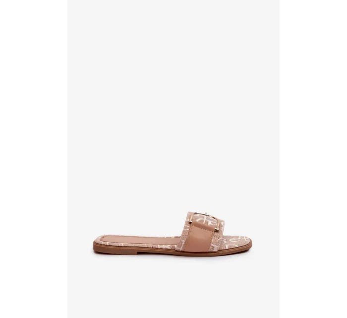 Lesklé dámske papuče s béžovým zdobením prstov