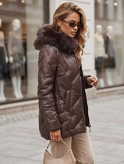 Kurtka damska zimowa pikowana z futerkiem fioletowa model 22540513 - FashionStreet
