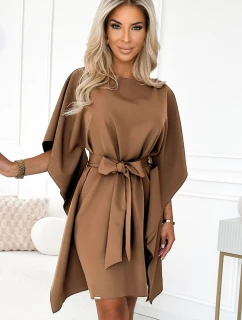 model 21731580 SOFIA Motýlí šaty se zavazováním v pase cappuccino - numoco