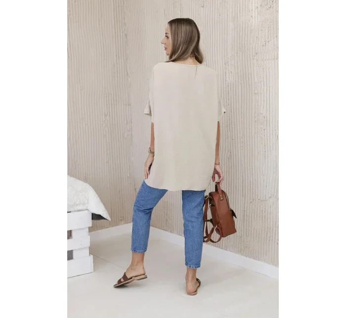 Blúzka nadrozmernej veľkosti s príveskom tmavo béžová Blúzka nadrozmernej veľkosti s príveskom tmavo béžová