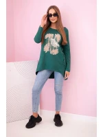 Dámská halenka s kapsami a ozdobným potiskem zelený Dámská halenka s kapsami a ozdobným potiskem zelený