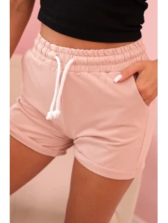 Dámske bavlnené šortky s elastickým pásom tmavo púdrovo ružové