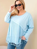 Dámske Plus veľkosť bavlnená blúzka s strapcami Blue