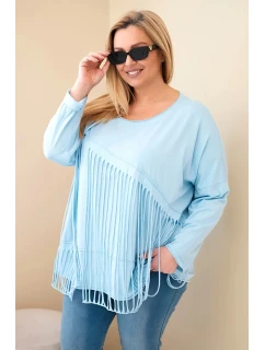 Dámske Plus veľkosť bavlnená blúzka s strapcami Blue