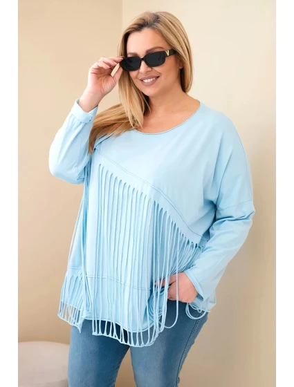 Dámske Plus veľkosť bavlnená blúzka s strapcami Blue