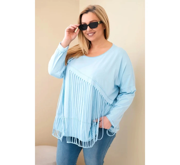 Dámske Plus veľkosť bavlnená blúzka s strapcami Blue