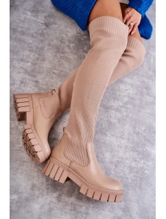 Wysokie Damskie Kozaki Za Kolano Beżowe Austin