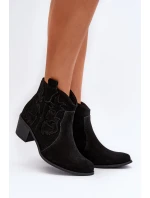 Zazoo 3426 Damskie Zamszowe Botki Kowbojki Czarne