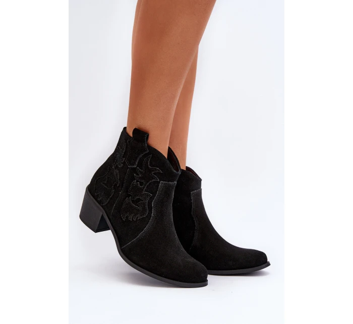 Zazoo 3426 Damskie Zamszowe Botki Kowbojki Czarne