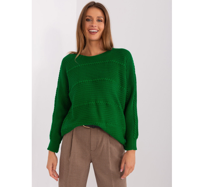 Zelený dámsky klasický sveter s vrkočmi