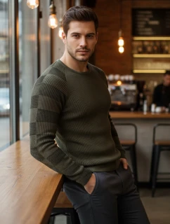 Pánský khaki svetr přes hlavu Dstreet model 21962640 - FashionStreet