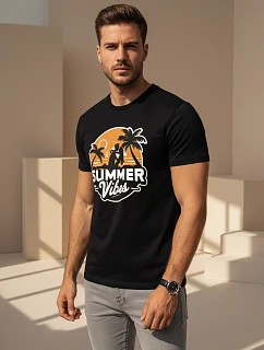 Pánske tričko s potlačou Summer Vibes čierne FashionStreet NX044R