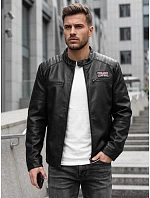Pánska zateplená bunda z ekokože s kapucňou, čierna, FashionStreet TX5147