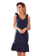 ROSITA - Dámske šaty v fľaškovo zelenej farbe s mašličkami na ramenách as volánikom 306-2 ROSITA - Dámske šaty v fľaškovo zelenej farbe s mašličkami na ramenách as volánikom 306-2