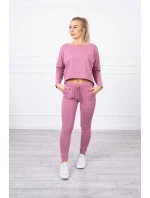 Súprava s oversize blúzou tmavo ružová