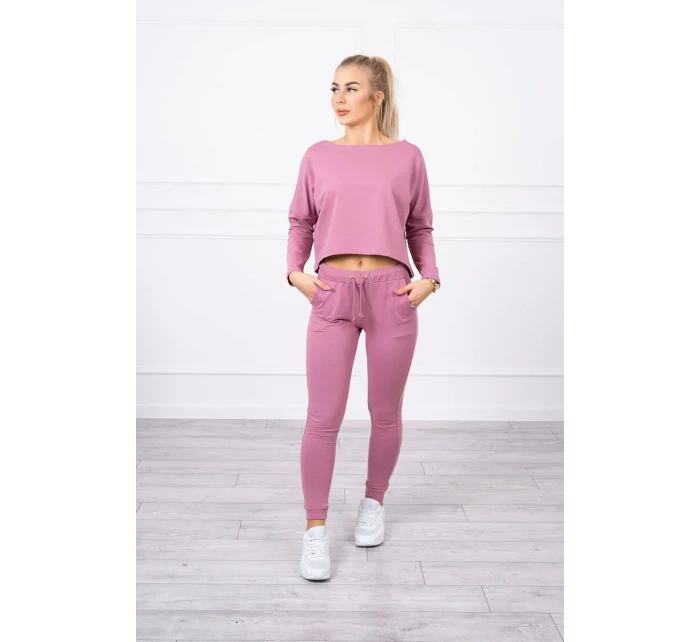 Súprava s oversize blúzou tmavo ružová