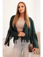 Dámska semišová bunda s okrajmi tmavozelená Dámska semišová bunda s okrajmi tmavozelená