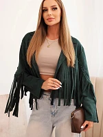 Dámska semišová bunda s okrajmi tmavozelená