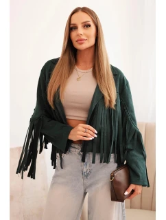 Dámska semišová bunda s okrajmi tmavozelená