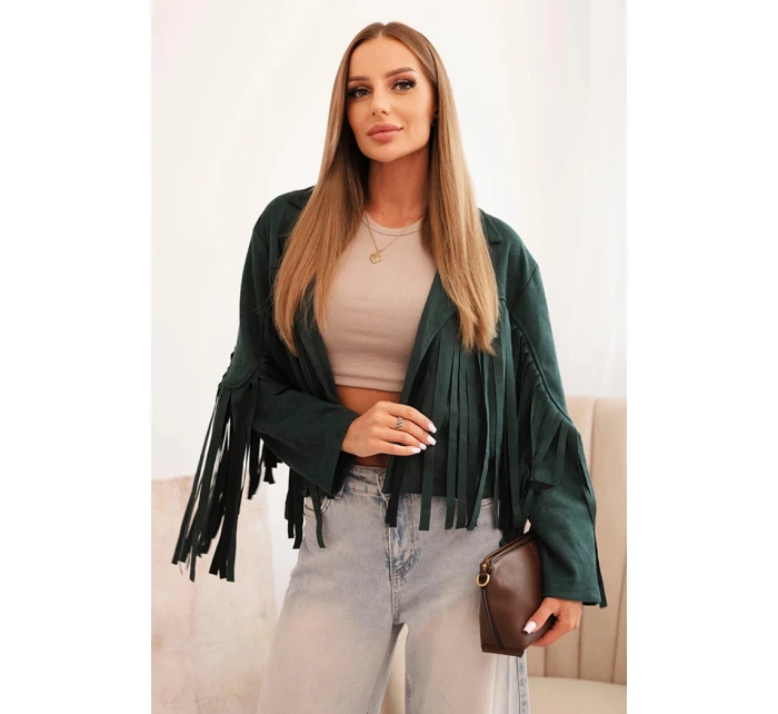 Dámska semišová bunda s okrajmi tmavozelená Dámska semišová bunda s okrajmi tmavozelená