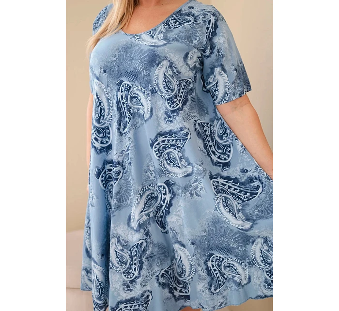 Dámske plus veľkosť viskózové šaty s krátkymi rukávmi a džínsami so vzorom Paisley