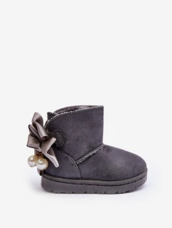 Dziecięce Ocieplane Śniegowce Z Kokardą Szare Snowis