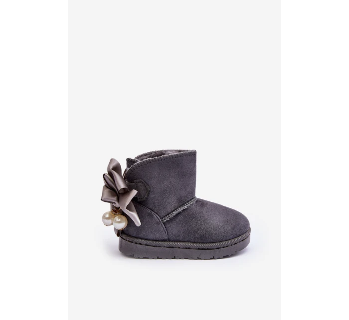 Dětské Teplé Sněhule S mašlí Šedé model 21569900 - Boto Dětské Teplé Sněhule S mašlí Šedé model 21569900 - Boto