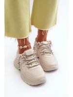 Sneakersy Damskie Na Masywnej Podeszwie Z Ozdobnym Sznurowaniem Beżowe Relissa Sneakersy Damskie Na Masywnej Podeszwie Z Ozdobnym Sznurowaniem Beżowe Relissa