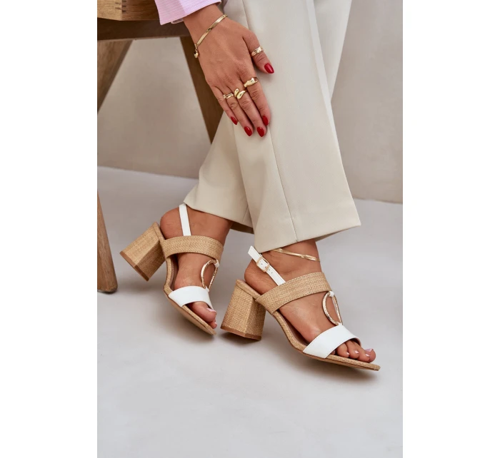 Sandały Na Słupkowym Obcasie Biało-Beżowe Afleeria Sandały Na Słupkowym Obcasie Biało-Beżowe Afleeria