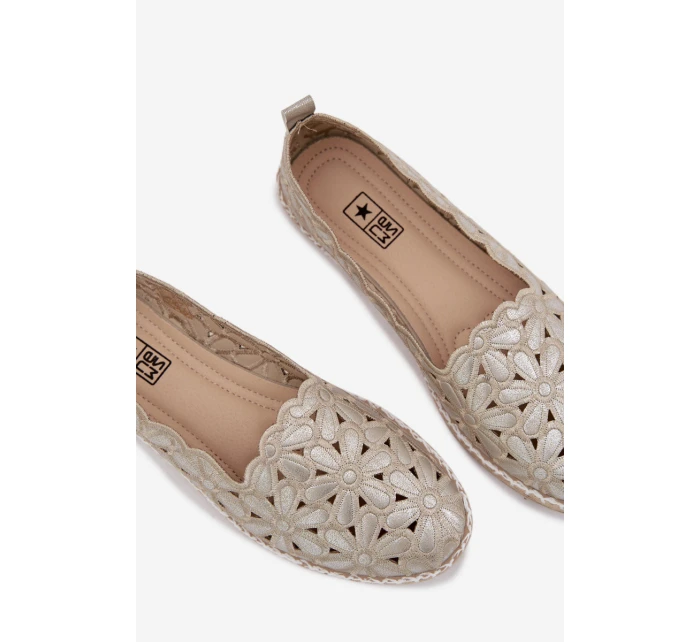 Dámské nazouvací baleríny s květinami zlaté model 22026526 - EVENTO