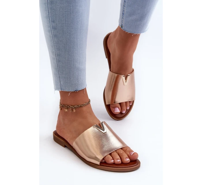 Dámske ploché papuče na podpätku z ekokože, zlaté Maliha