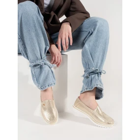 Dámske klasické zlaté mokasíny na platforme