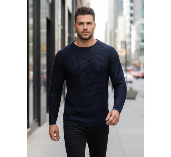 Pánský tmavě modrý svetr model 21995034 - FashionStreet Pánský tmavě modrý svetr model 21995034 - FashionStreet