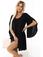 597-1 LIVIA Elegantné trapézové šaty s motýlími rukávmi - čierne s brokátom 597-1 LIVIA Elegantné trapézové šaty s motýlími rukávmi - čierne s brokátom
