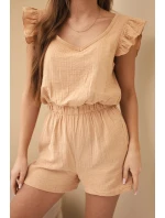 Dámský bavlněný overal bez rukávů s vázáním v pase ecru Dámský bavlněný overal bez rukávů s vázáním v pase ecru