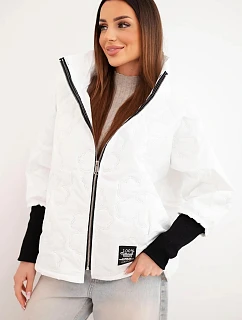 Dámská jarní prošívaná bunda s ozdobným model 22040174 a zipem bílá - K-Fashion
