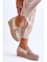 Skórzane Tenisówki Na Koturnie Maciejka 5814A-10 Beżowe